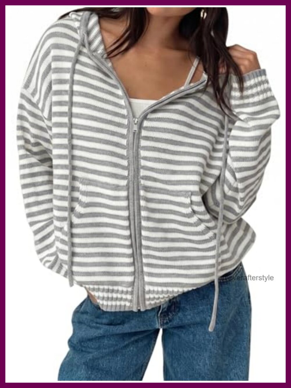 Striped Zip Hoodie Cardigan Oversized Crop Sweater